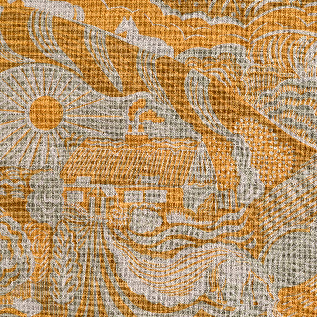 The Plough Fabric in Harvest Gold and Corn Grey