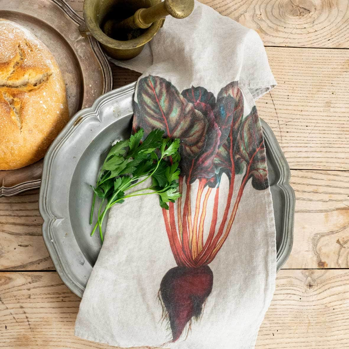 Linen Kitchen Towels ARTICHOKE & BEETROOT Set of 2