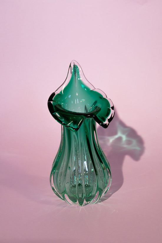 Bohemian Green Glass Vase, Josef Hospodka for Chribska