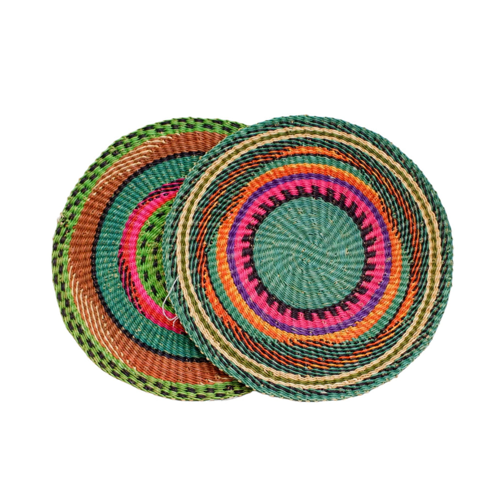 Colourful Placemats from Ghana - Complementary Set of 2 - Fuchsia & Green