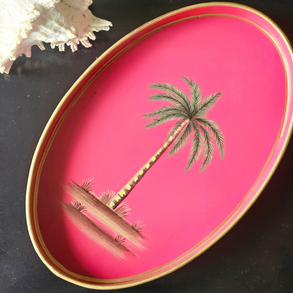 Flora Hand-Painted Iron Tray - Palm Tree