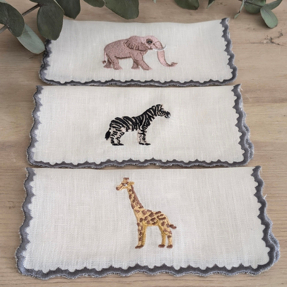 KENYA - Animals embroidery cocktail napkin set (set of 6)