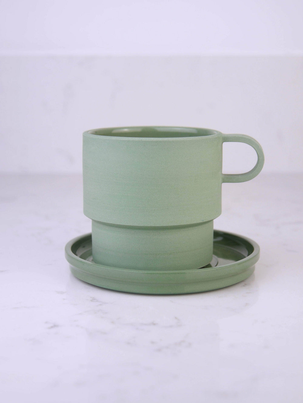 Tall Angular Mug and Saucer Set, Sage