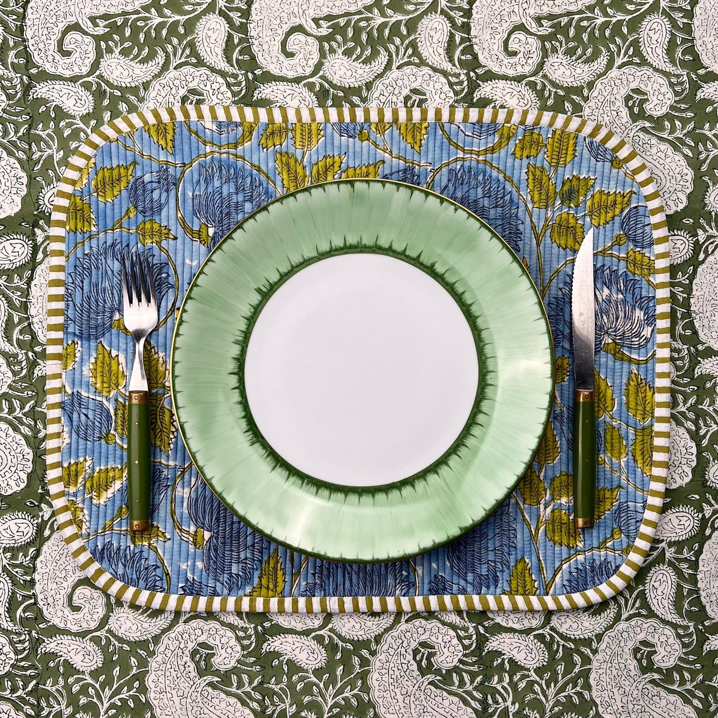 Gift Set: Four Breakfast Placemats (Green Blue)