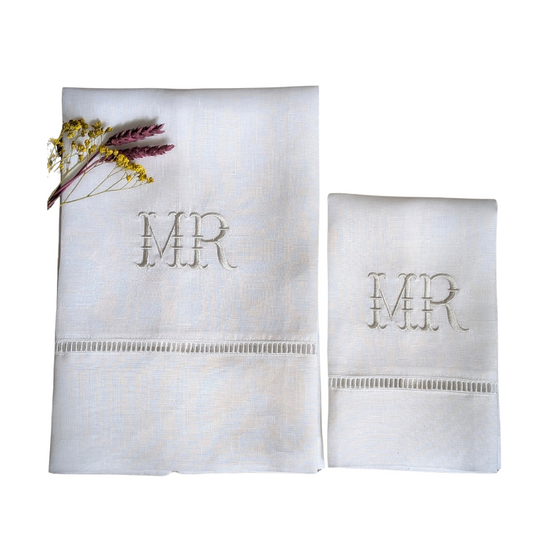 Personalised Monogrammed Linen Bath Towel - Set of 2