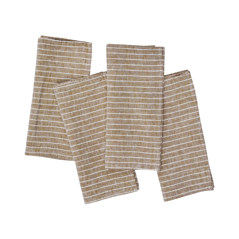 Linen Napkin Pine Stripe Brown - Set of 4