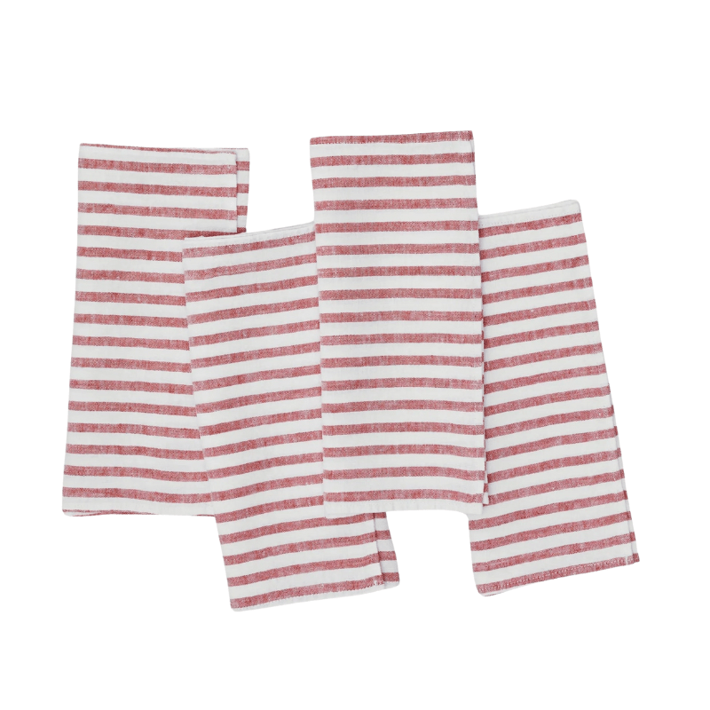 Linen Napkin Breton Stripe Red - Set of 4