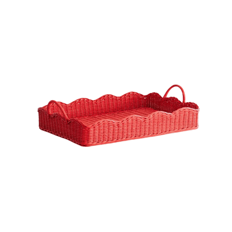 Rattan Scalloped Tray (Red)