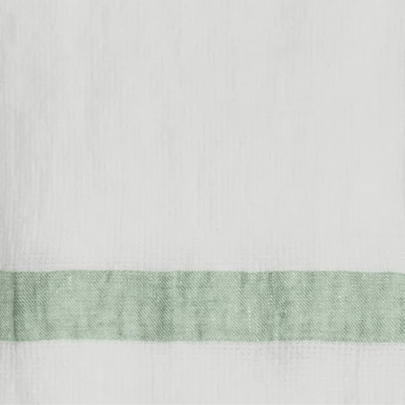 Linen Waffle Guest Towel - Green Stripe