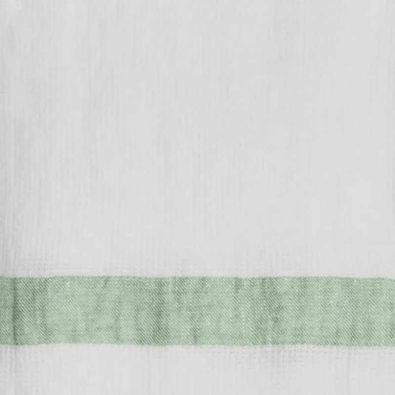 Linen Waffle Towel - Green Stripe