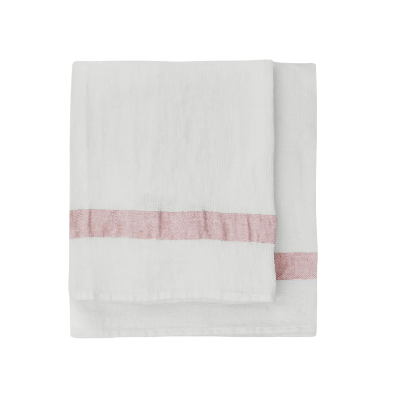 Linen Waffle Guest Towel - Pink Stripe