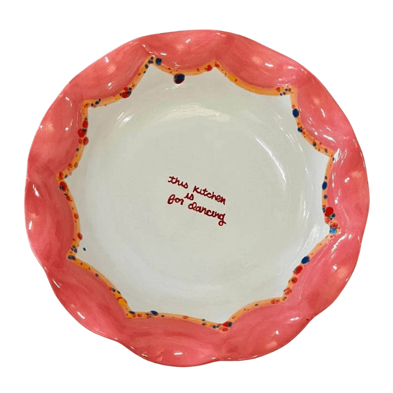 Hand-Painted "this kitchen is for dancing" Scalloped Pasta Bowl