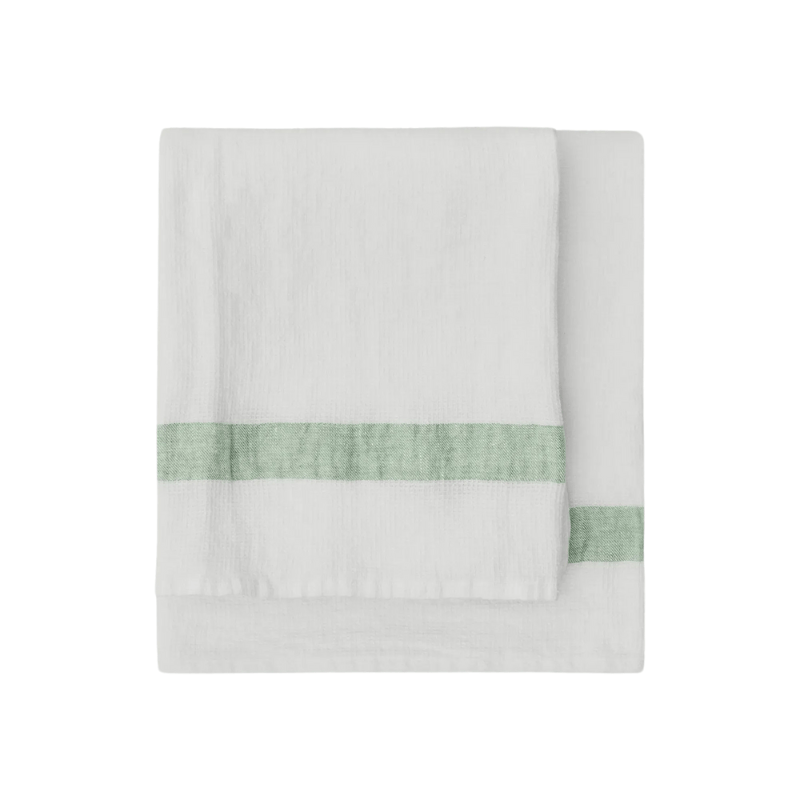 Linen Waffle Towel - Green Stripe