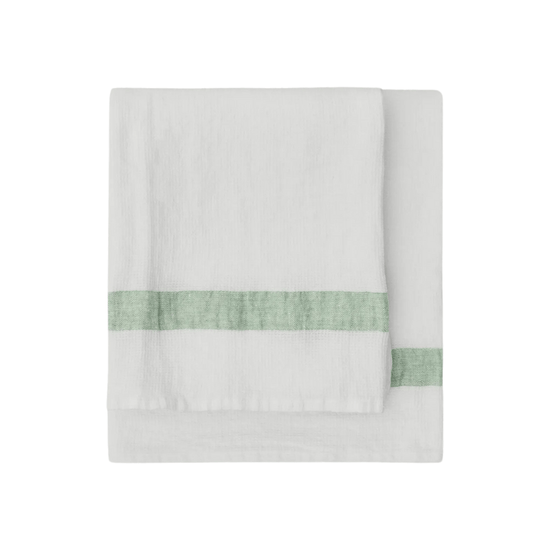 Linen Waffle Towel - Green Stripe