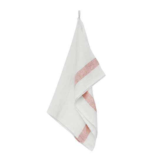 Linen Waffle Guest Towel - Pink Stripe