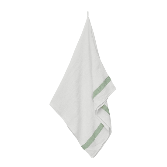 Linen Waffle Towel - Green Stripe