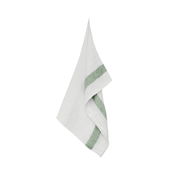 Linen Waffle Guest Towel - Green Stripe