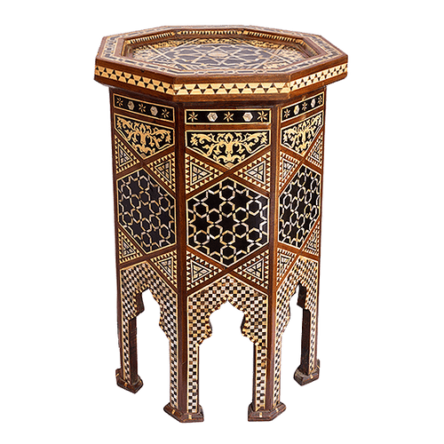 Carved Wood with Inlays Syrian Side Tables, Set of 2