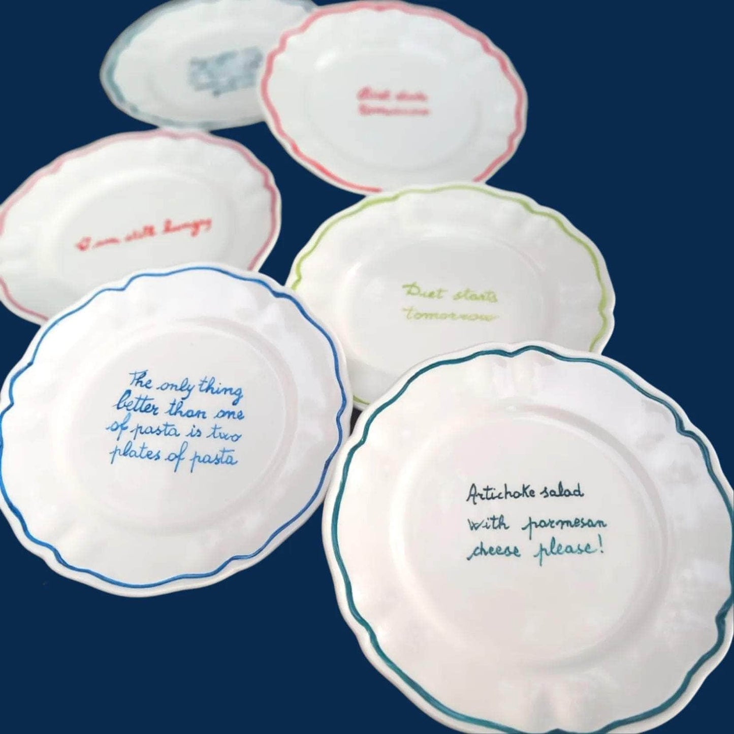 Sveva's Home Ceramic "Happy Wife, Happy Life! " Scalloped Plate Set Of 4