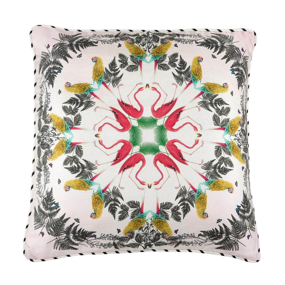 Silk Twill and Velvet Paradise Tropical Bird Print Cushion