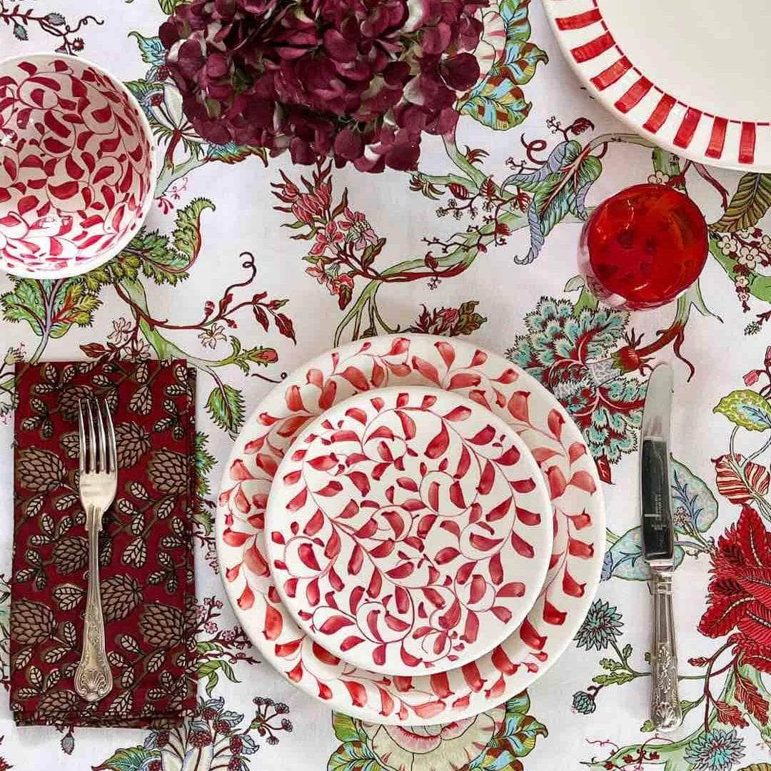 Dinner Plate, in Red, Scroll, Set of Four