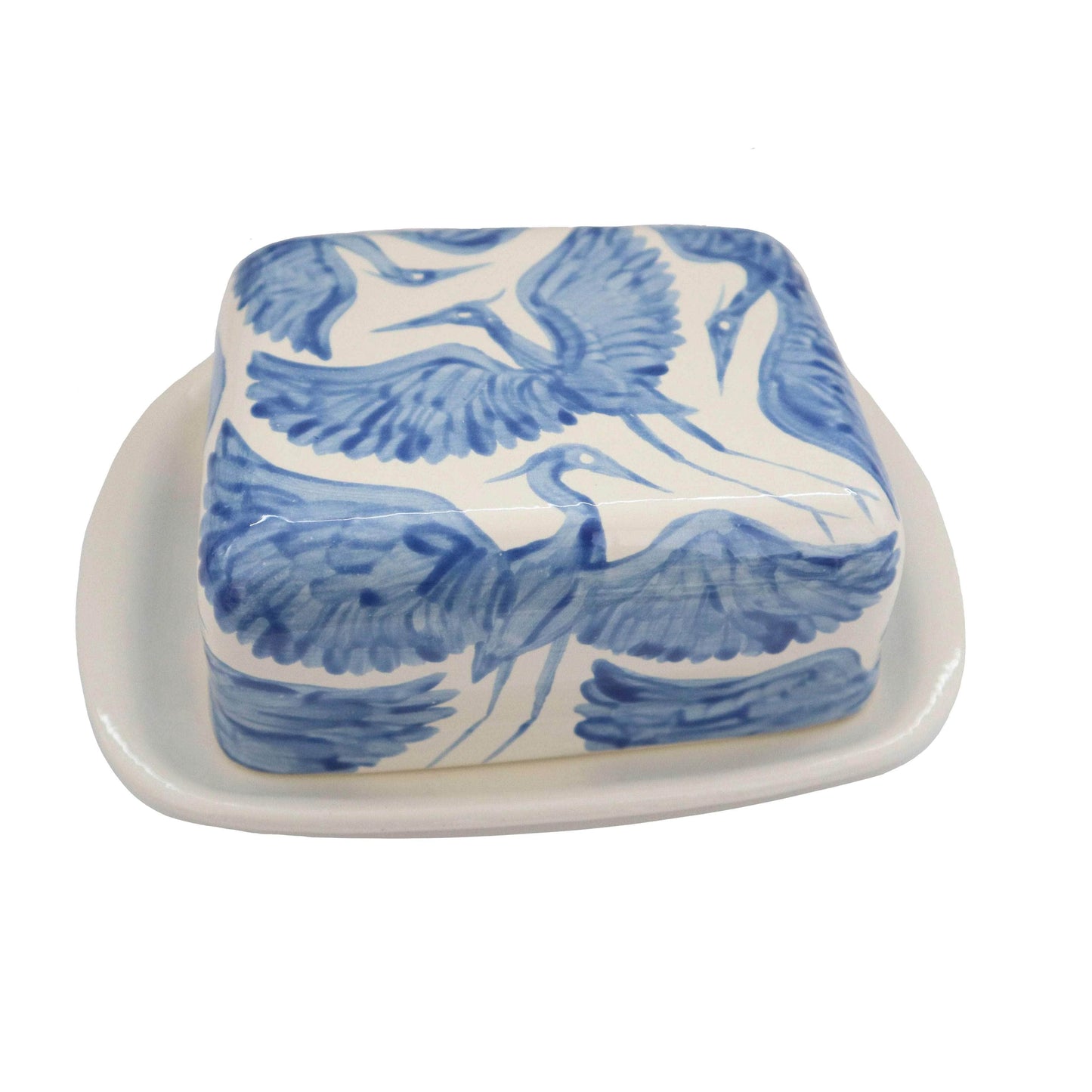 Herons Hand Painted Butter Dish - Blue