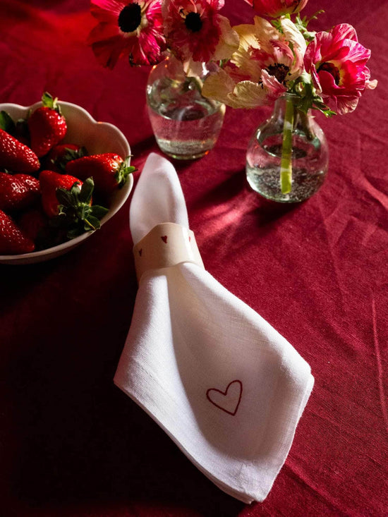 Embroidered Heart Napkins, Set of Four