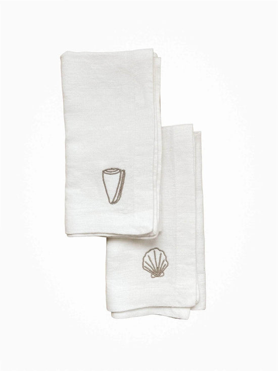 White Shell Embroidered Linen Napkins - Set of 4