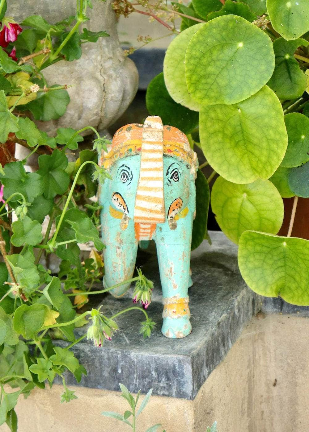 Decorative Wooden Elephant - Pale Green