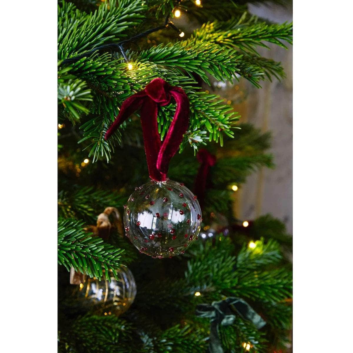 Box of Six Pom Glass Baubles - Red