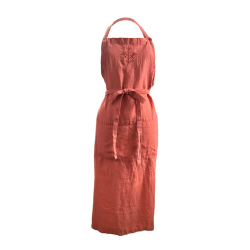 Orange Rust Embroidered Linen Apron