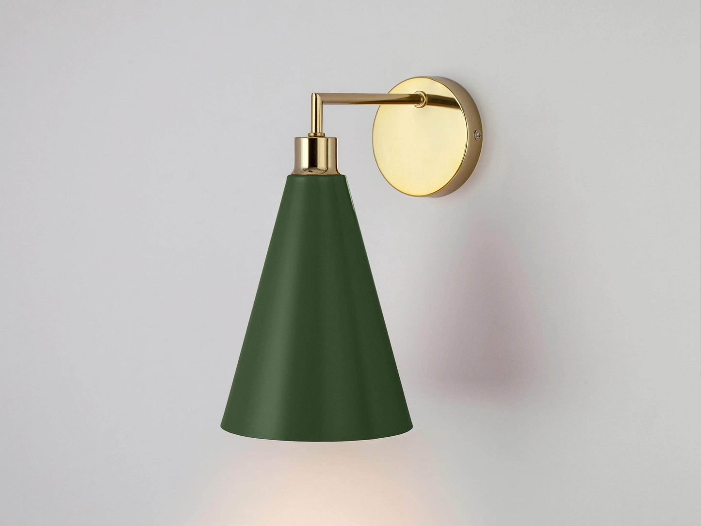 Olive green cone shade wall light