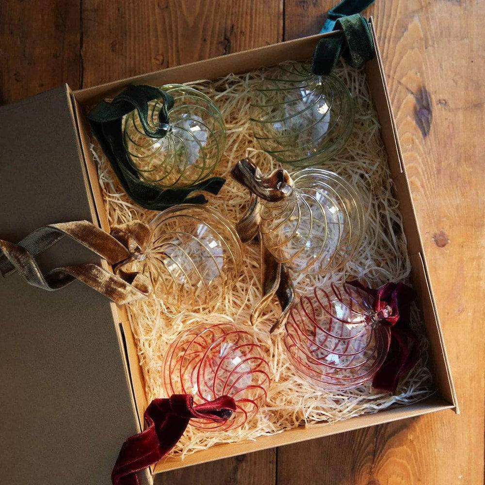 Box of Six Swirl Glass Baubles - Mix