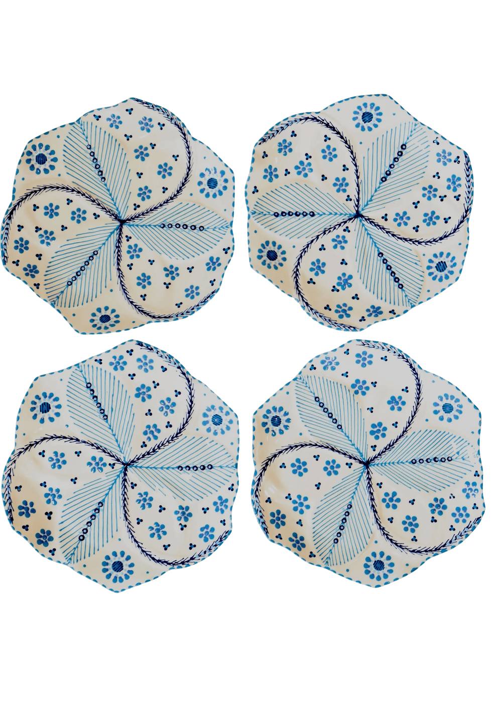 Set of 4 Side Plates OR Dinner Tulip Plates -  White and Blue