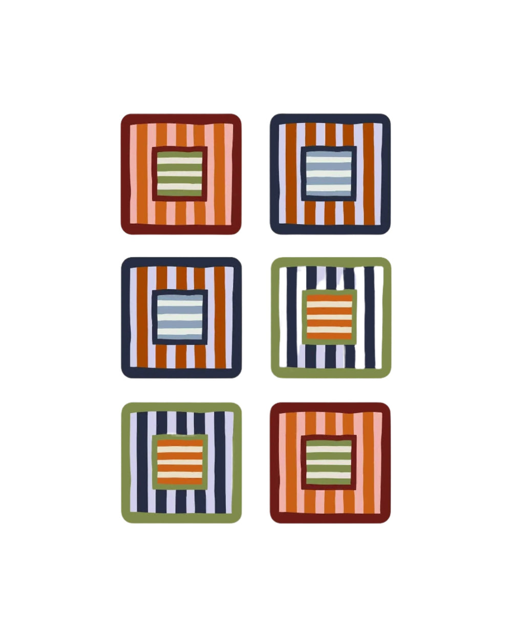 Square And Stripe Coasters (Set of 6)