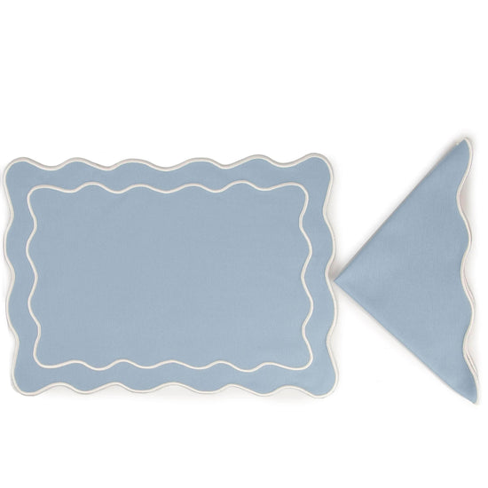 Embroidered Wave Placemat Blue