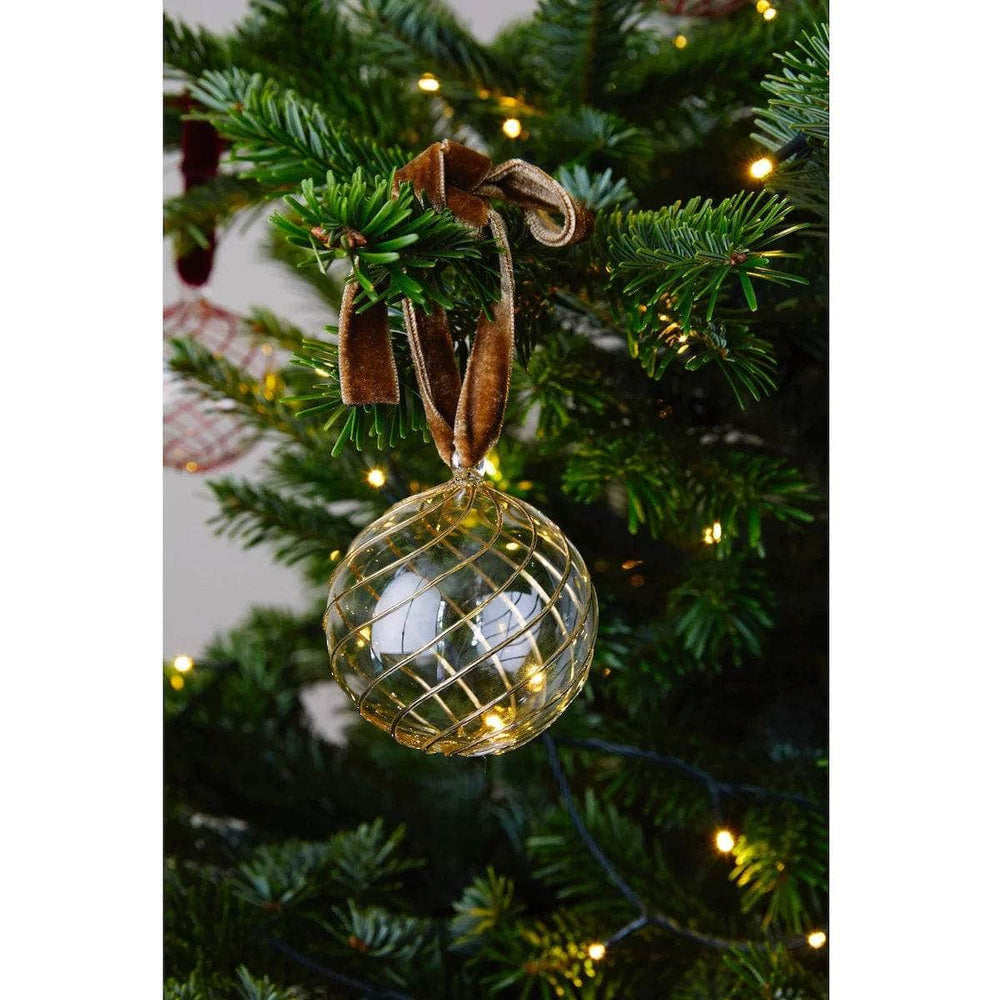 Box of Six Swirl Glass Baubles - Gold