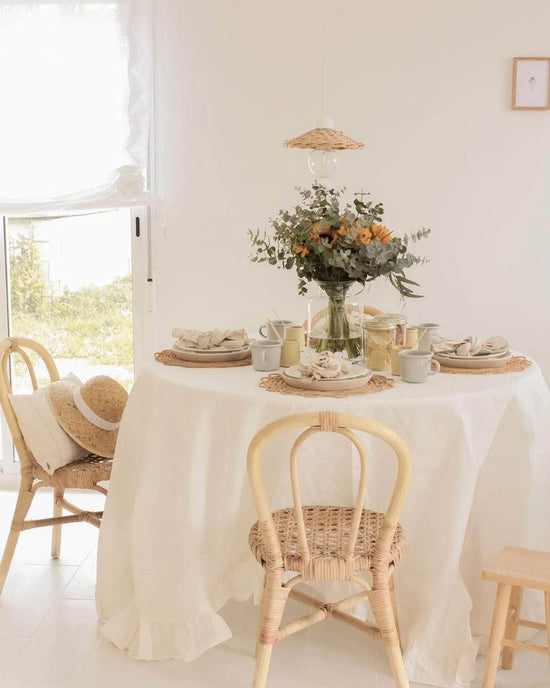 Ruffle Linen Tablecloth, Ivory