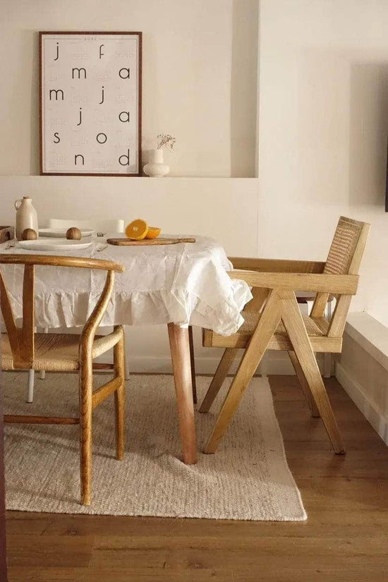 Ruffle Linen Tablecloth, Ivory