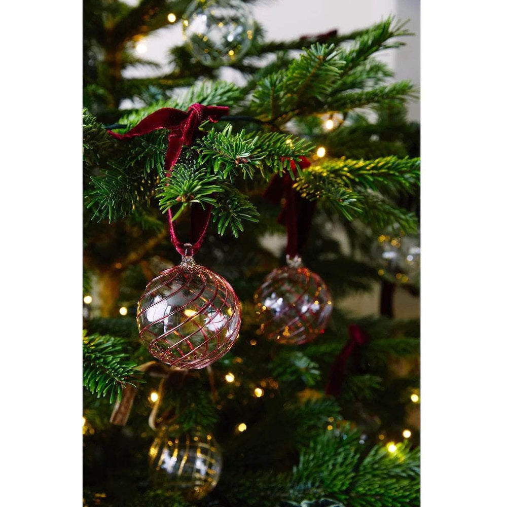 Box of Six Swirl Glass Baubles - Red