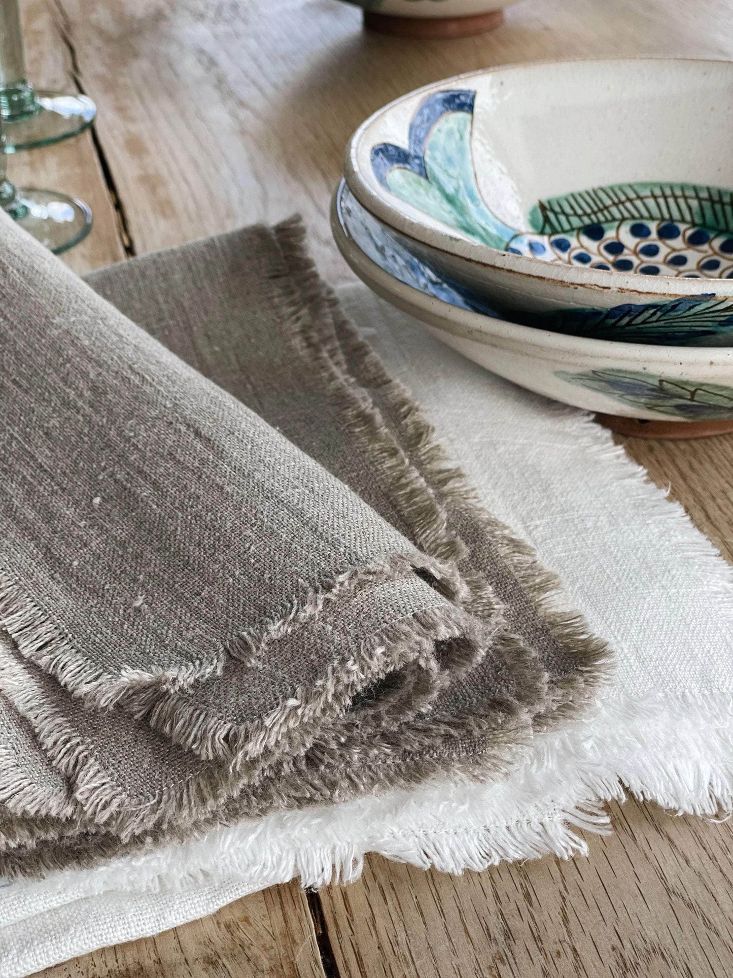 Grey Fringed Linen Napkin