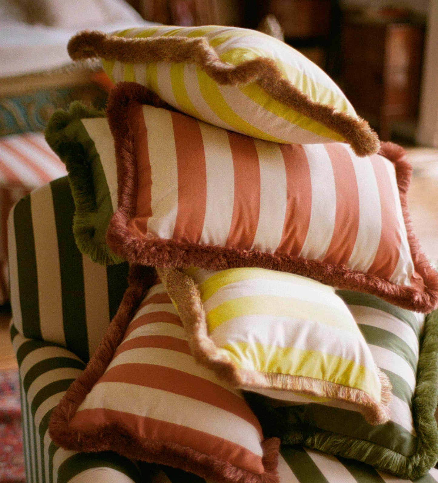 Sonia Stripe Cushion, Artichoke