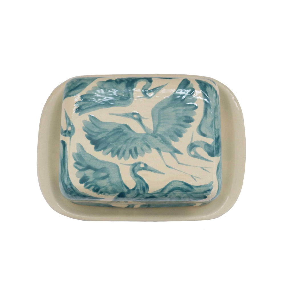 Herons Hand Painted Butter Dish - Teal