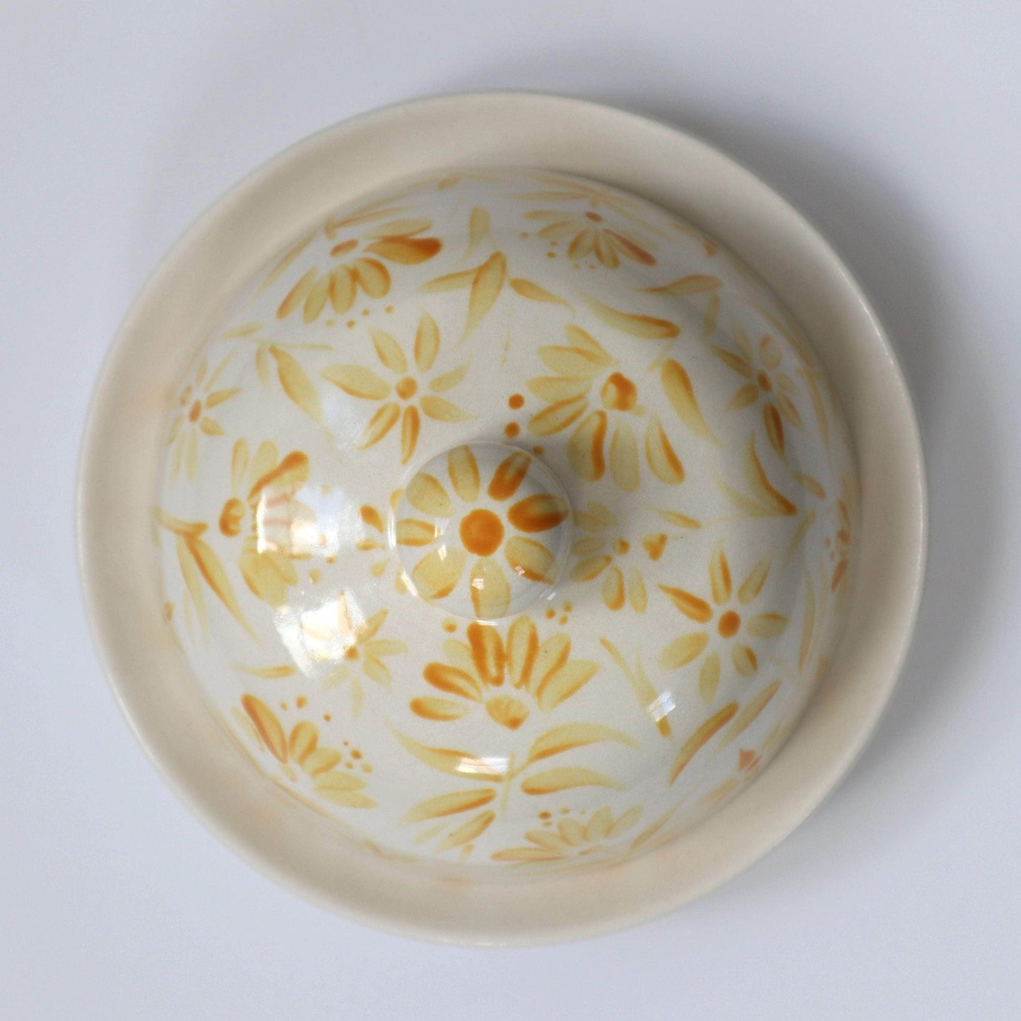 'Sunburst' Hand Painted Floral Round Butter Jam Dish - Yellow