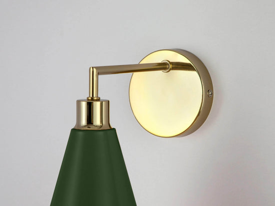 Olive green cone shade wall light