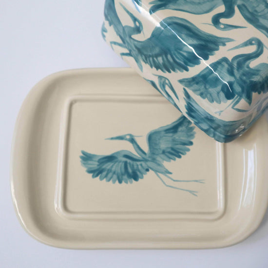 Herons Hand Painted Butter Dish - Teal