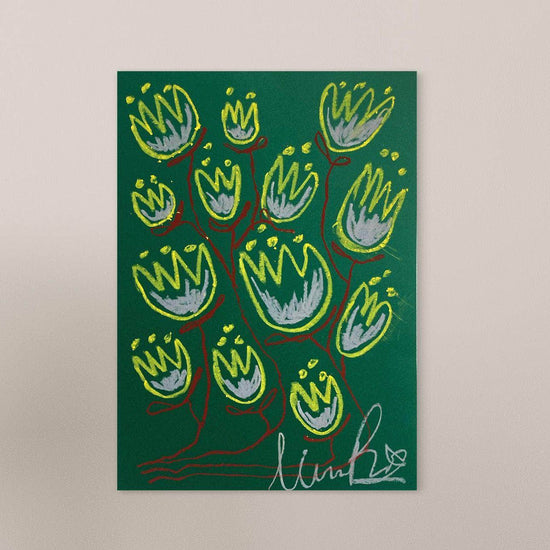 Yellow & White Flowers On A Green Background | Original Painting A3