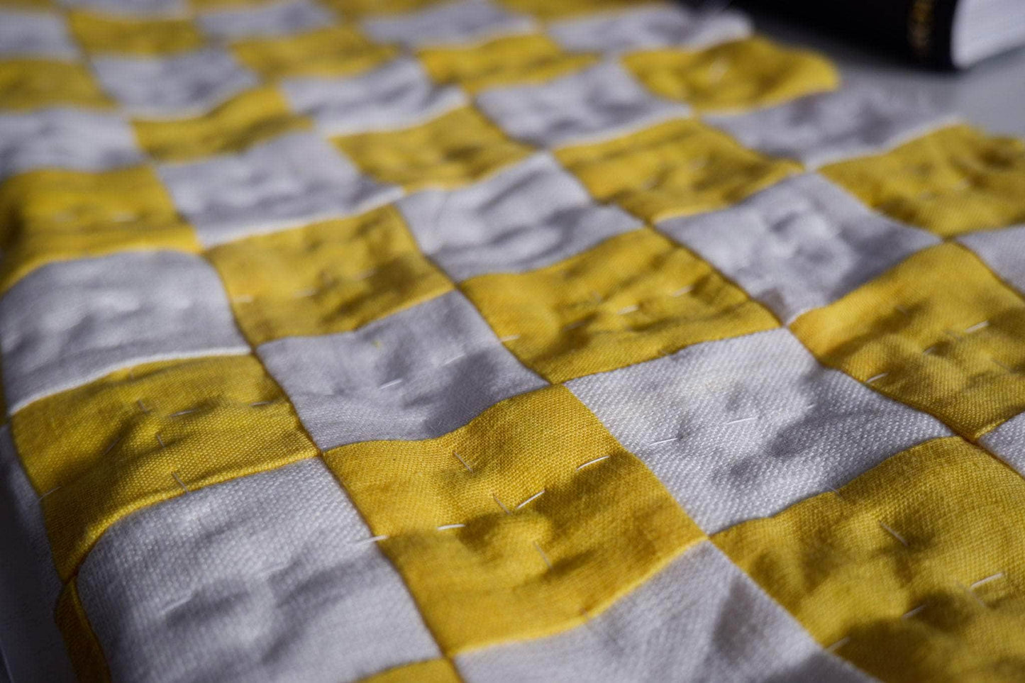 Square Chequered Cushion in Yellow