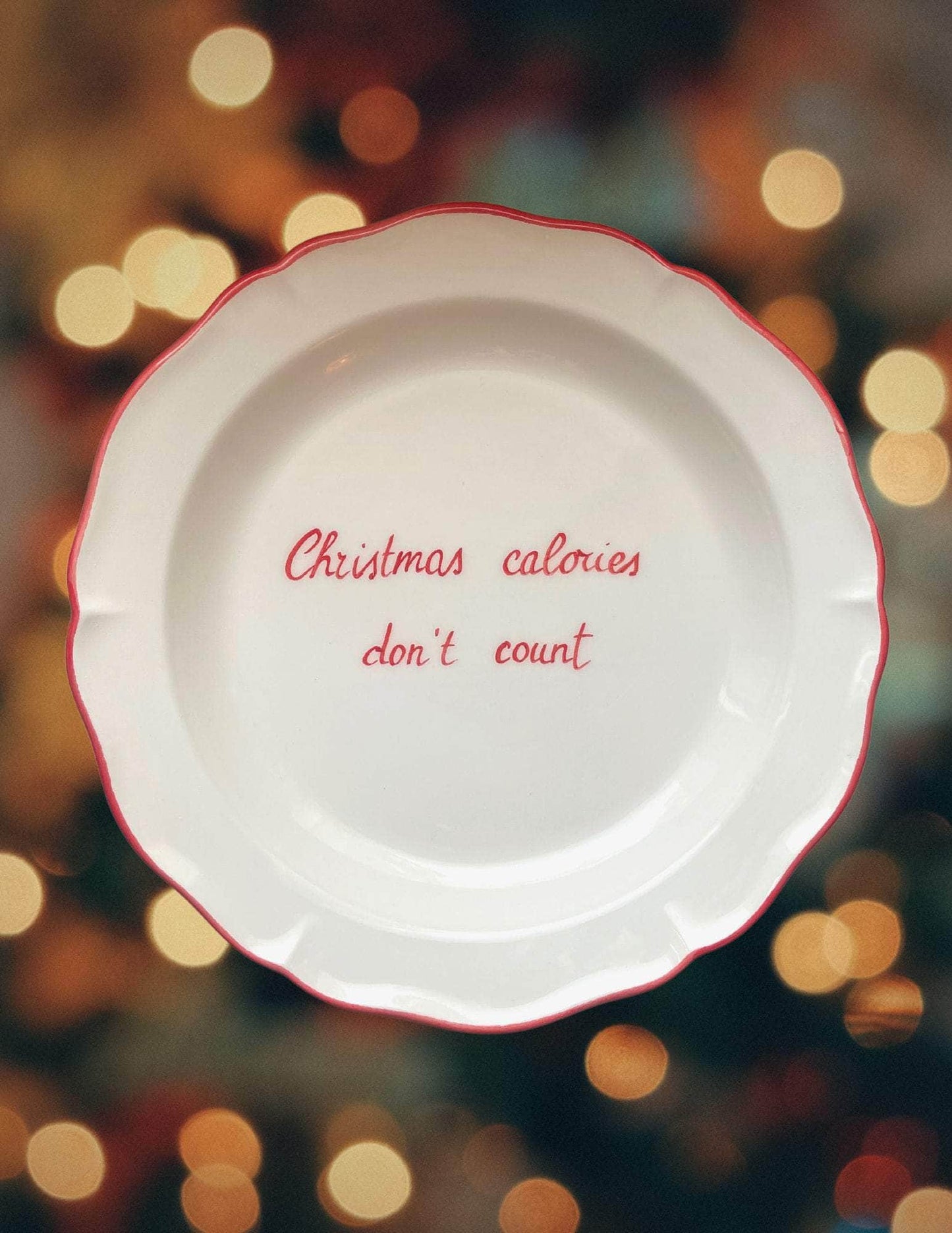 Ceramic "Christmas Calories Don't Count" Scalloped Plate | Set of 6