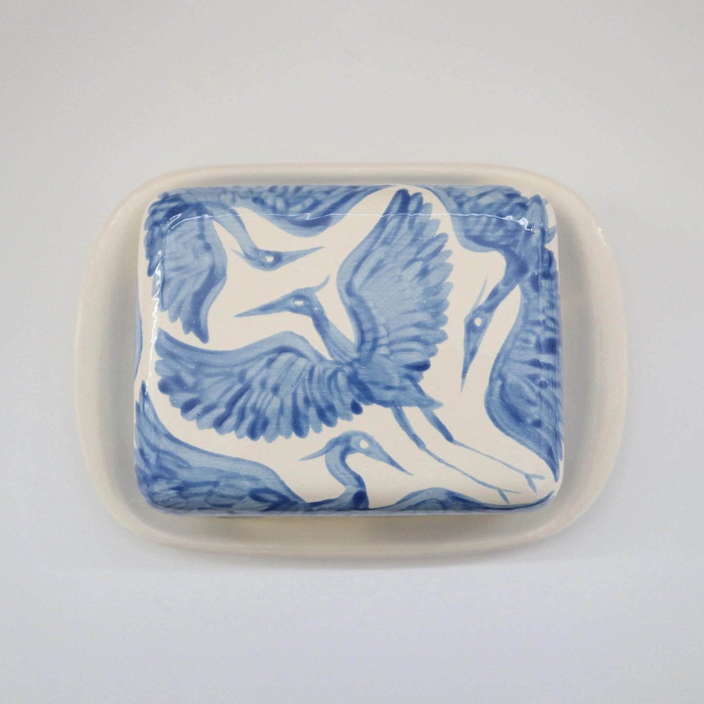 Herons Hand Painted Butter Dish - Blue